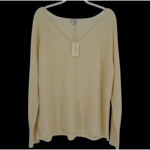 Sundance Womens XL Cream 100% Cashmere Ribbed V-Neck Sweater NEW Classic capsule